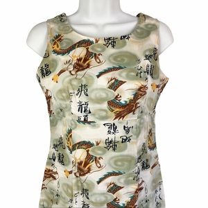 Vintage Asian Dragon Maxi Cotton Fitted Dress
